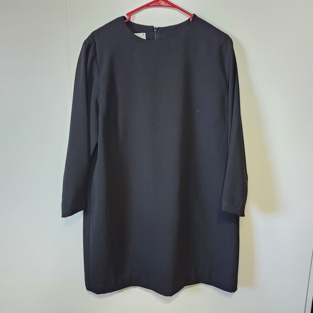 Vintage Brownstone Studio New York Black Shift Dress Womens 16 Long Sleeve